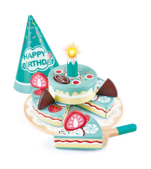 HAPE 雙層生日蛋糕切切樂 Hape 生日蛋糕, 切切樂玩具, 木製蛋糕玩具, 兒童切切樂, 角色扮演玩具, 兒童社交發展, 生日派對玩具