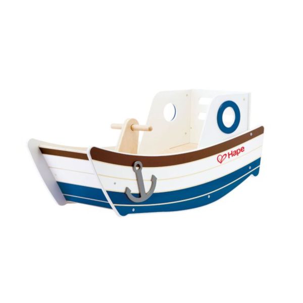 HAPE 海洋木製大型搖船(搖搖船) 幼兒搖船, 木製搖搖馬, 兒童感覺統合玩具, 幼兒平衡遊戲, 1歲以上遊戲, Weplay 平衡玩具, 感覺統合教具, 兒童體能發展, 平衡感訓練, 海洋主題搖船
