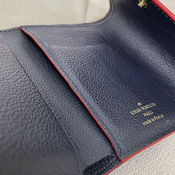 【12期0利率】【二手】LV 深藍色皮革壓紋三摺短夾 