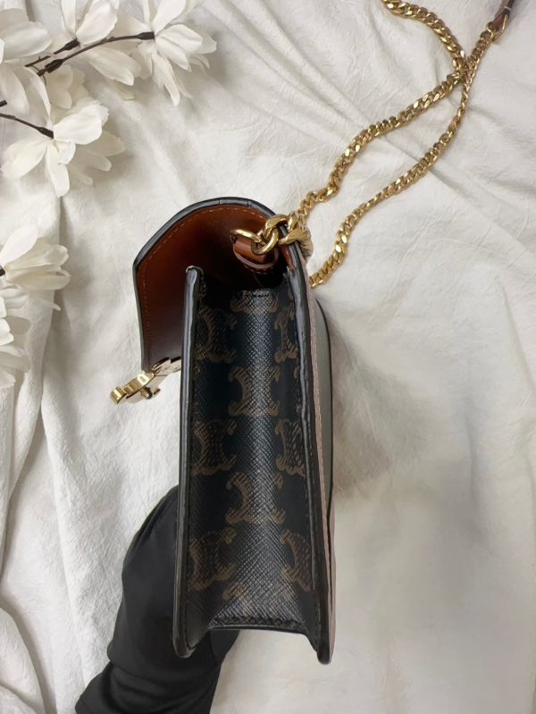 【12期0利率】CELINE MARGO標誌印花牛皮革飾鍊錢包【9成新】 