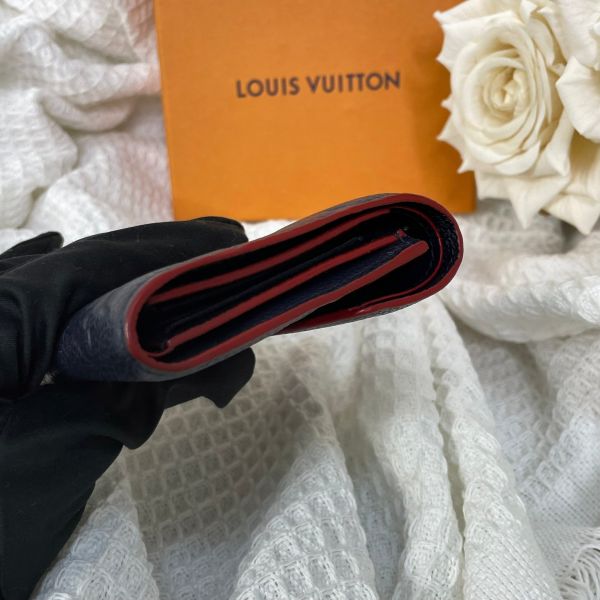 【12期0利率】【二手】LV 深藍色皮革壓紋三摺短夾 