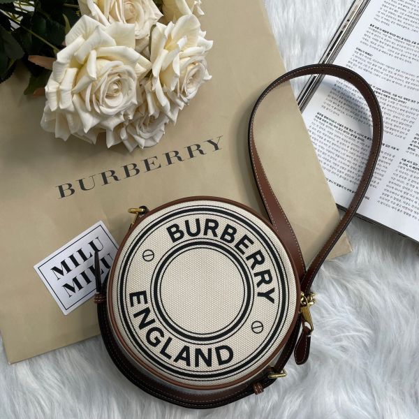 【12期0利率】BURBERRY Louise 徽標圖案棉質圓餅包 