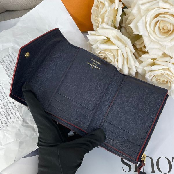 【12期0利率】【二手】LV 深藍色皮革壓紋三摺短夾 