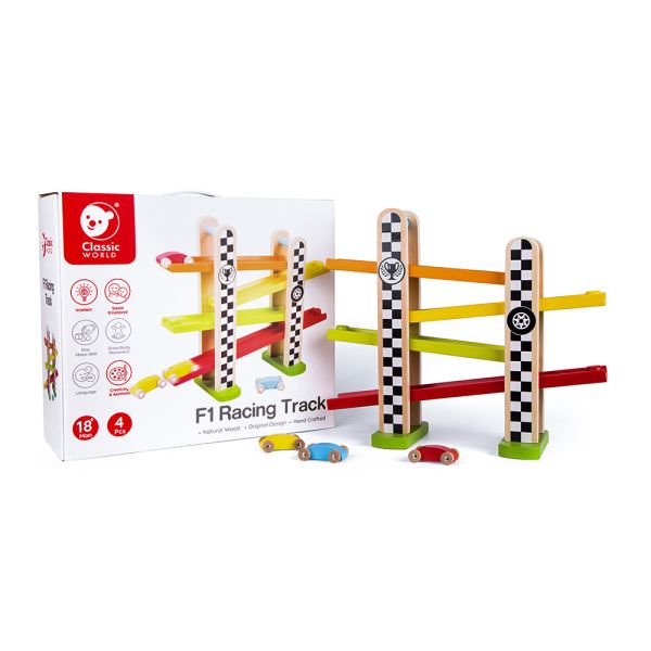 彩色F1賽車 F1 Racing Track｜兒童玩具賽車軌道組．適合18個月以上【德國Classic World客來喜經典木玩】 classic world,德國木玩具,德國,客來喜,德國客來喜,德國classicworld,classicworld,classicworld台灣代理,classicworld獨家代理,德國設計玩具,玩具,木玩,經典木玩,木製玩具,木質玩具,兒童玩具,寶寶玩具,益智,益智玩具,安全玩具,無甲醛,零甲醛,無毒,環保漆,手眼協調,視覺發展玩具,智能發展玩具,視覺專注,想像力,抓握力,語言表達,汽車