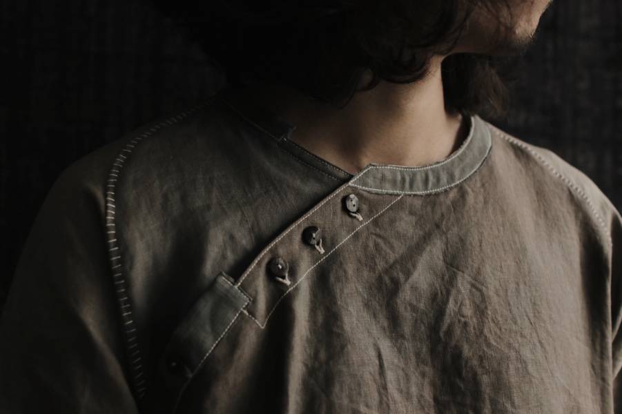 HERMIT_XIU｜斜領原民植染拼接上衣 