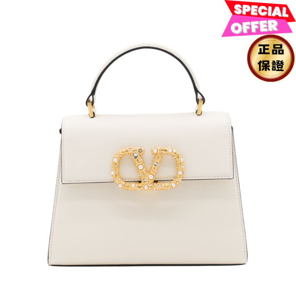 Valentino Garavani Vsling 寶石標誌粒面小牛皮手提包  奶油白色 Valentino Garavani, Vsling, 粒面小牛皮手提包, 寶石標誌, 義大利製造, 可調肩帶, 磁扣封口, 時尚單品