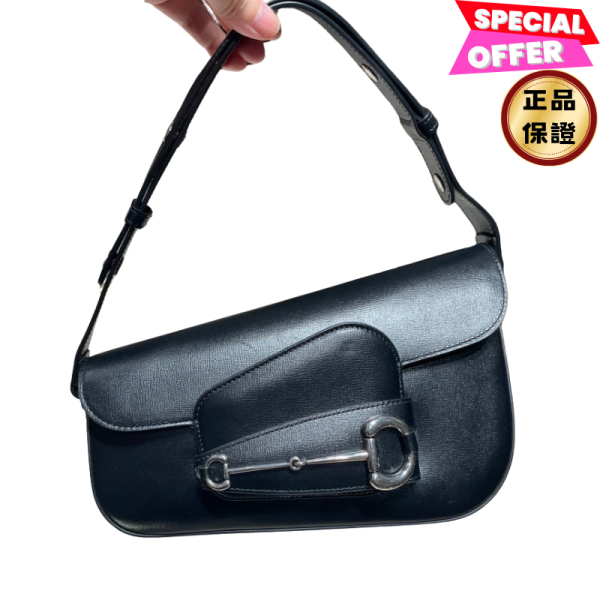 Gucci 764155 Horsebit 1955 皮革斜角肩背包  黑色 Gucci, Horsebit 1955, 黑色小型光滑皮革肩背包, 義大利製造, 可調肩帶, Horsebit細節, 時尚單品