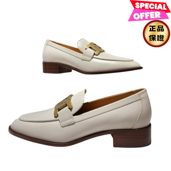 Tod's 女款Chain皮革樂福鞋  象牙白色/3.5公分高 EU39/40 Tod's, Chain, 象牙色皮革樂福鞋, 義大利製造, 3.5公分鞋跟, 金色金屬鏈, 時尚單品