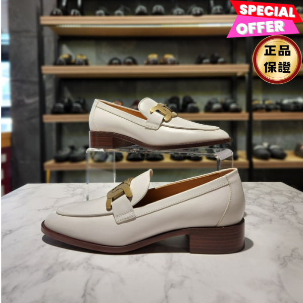 Tod's 女款Chain皮革樂福鞋  象牙白色/3.5公分高 EU39/40 Tod's, Chain, 象牙色皮革樂福鞋, 義大利製造, 3.5公分鞋跟, 金色金屬鏈, 時尚單品