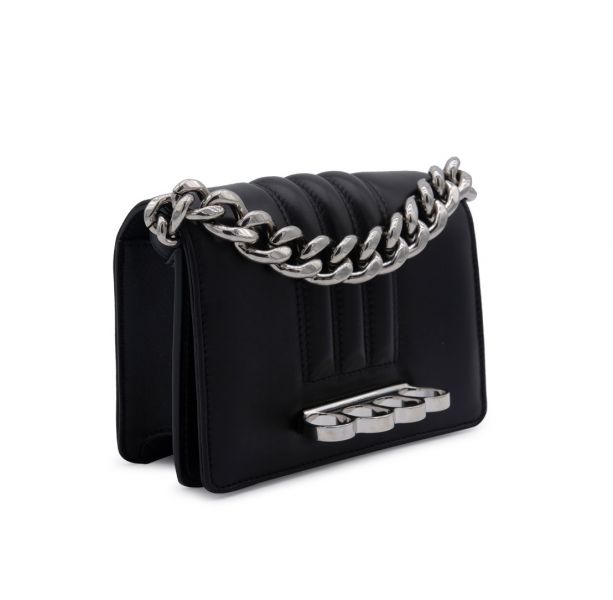 Alexander Mcqueen 708146 四環戒指手拿肩背包  黑色 