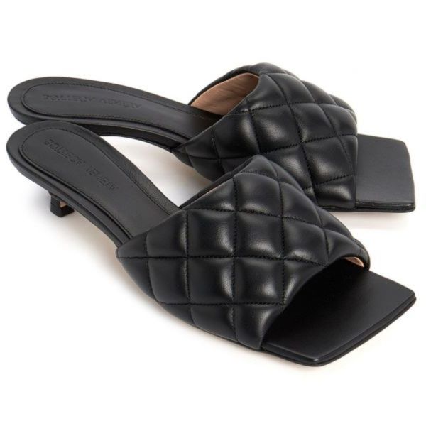 Bottega Veneta 女款 729764  BV Lido絎縫皮革穆勒涼鞋  黑色  IT37/37.5/38/38.5/39/40 