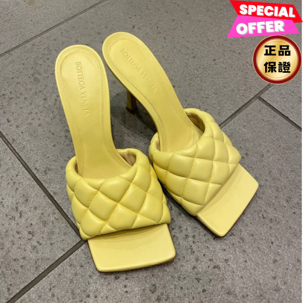 Bottega Veneta 592015 女款絎縫小羊皮高跟穆勒鞋  9公分高黃色  IT 37/40 Bottega Veneta, 592015, 女款絎縫小羊皮高跟穆勒鞋, 義大利製造, 9公分鞋跟, 橡膠外底, 時尚單品