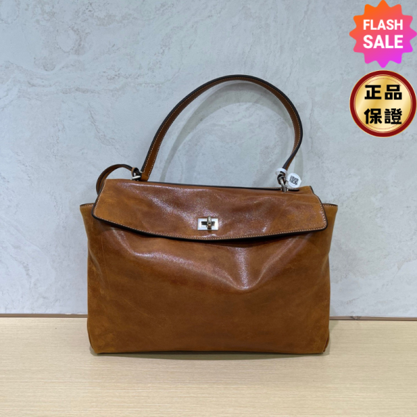 Balenciaga 789772 中款刷舊羊皮 Rodeo 包  牛仔棕色 Women's Rodeo, 中型牛仔棕手提包, 義大利製造, 植物鞣制羔羊皮, 老銀五金, 時尚單品