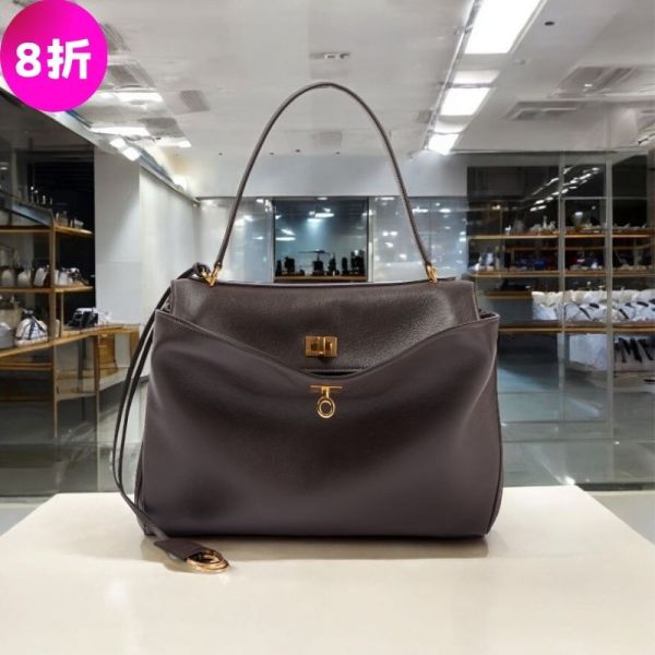 Balenciaga 789772 光滑小牛皮中款 Rodeo 包    Espresso/復古金釦 Rodeo中型手提包,黑色光滑小牛皮,奢華包款,義大利製造,經典時尚手提包,名牌包,時尚必備單品