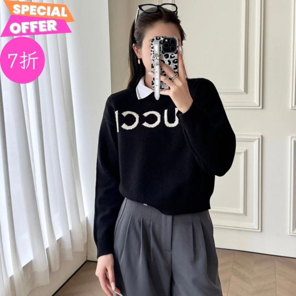 Gucci 770072 女款粗針羊毛長袖上衣  XS/S Gucci羊毛上衣, Gucci Made in Italy上衣, Gucci長袖上衣, 義大利製Gucci上衣, Gucci標誌上衣