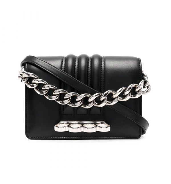 Alexander Mcqueen 708146 四環戒指手拿肩背包  黑色 
