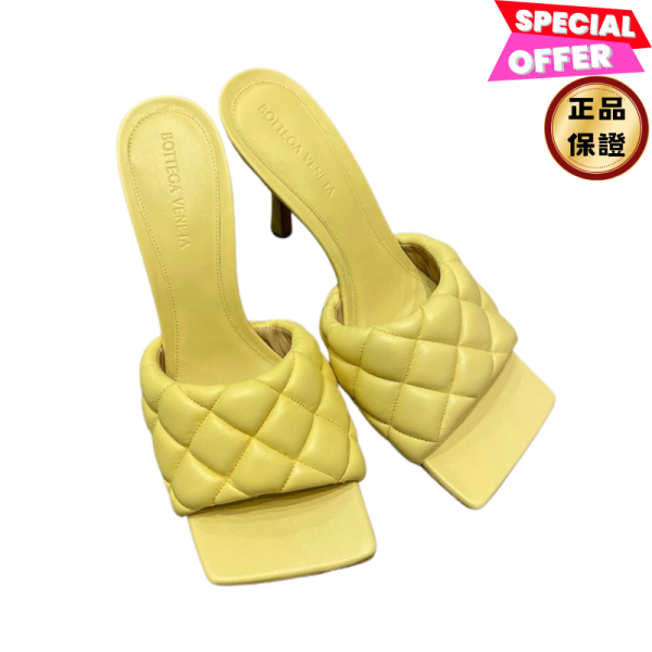 Bottega Veneta 592015 女款絎縫小羊皮高跟穆勒鞋  9公分高黃色  IT 37/40 Bottega Veneta, 592015, 女款絎縫小羊皮高跟穆勒鞋, 義大利製造, 9公分鞋跟, 橡膠外底, 時尚單品