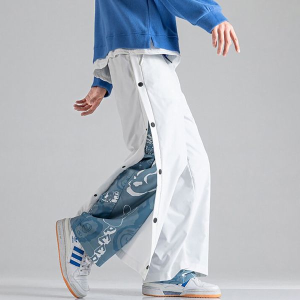 層步休閒排扣長褲（假2件）- 2配色 幕峰MuFeng,男裝,假2件,排扣,長褲,日系服裝,潮流,網路購物,秋季新款,2025