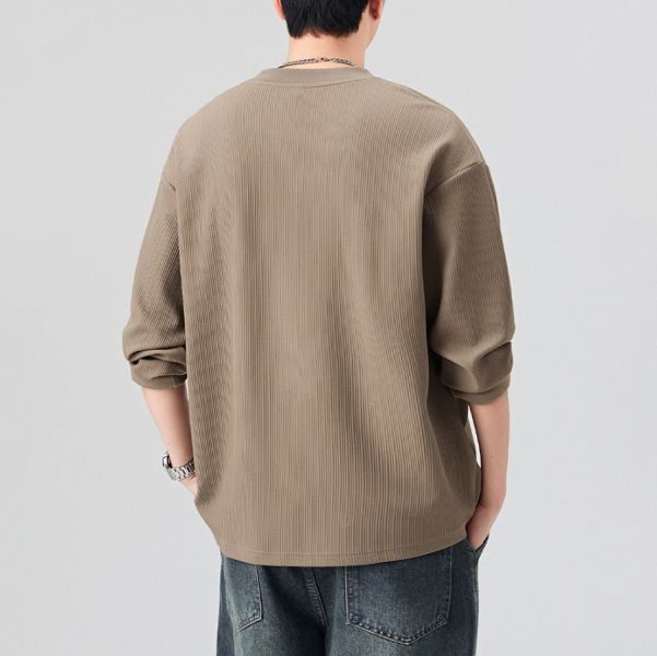 啟嶺小V開口圓領休閒長袖 - 3配色 幕峰MuFeng, 秋季衛衣, 圓領長袖, 潮牌上衣, 男士百搭, 寬鬆休閒, 透氣舒適, 簡約時尚, 日常穿搭, 潮流男裝