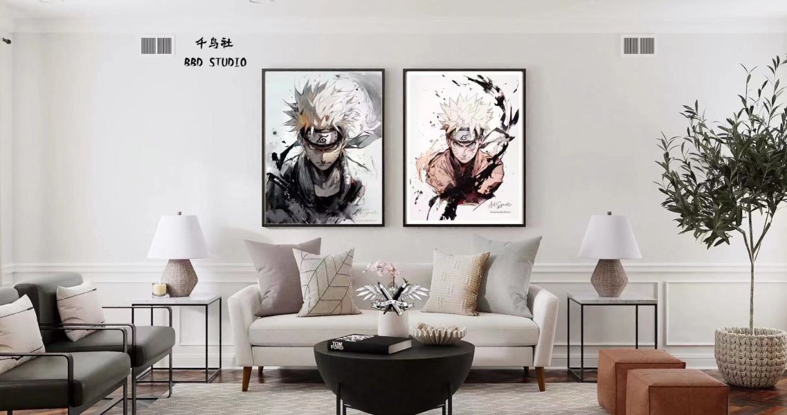 【海外代購】千鳥社 火影忍者鳴人佐助水彩墨水素描寫實特寫畫風藝術類裝飾畫 