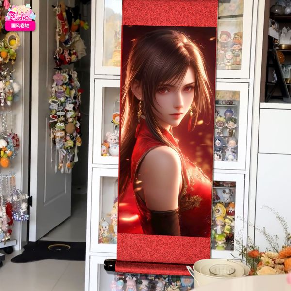 【海外代購】阿喵畫社 賀新年蒂法捲軸畫 國風捲軸錦緞高清精裱畫 