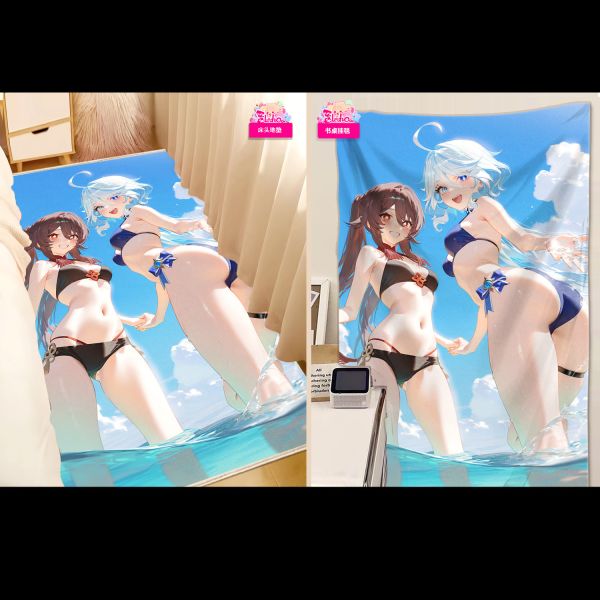 【海外代購】阿喵畫社 海風吹吹 胡桃與芙寧娜 8k超大高清裝飾畫 午睡毛毯 床頭地墊 