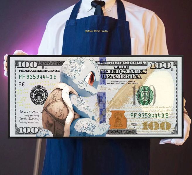 【海外代購】千鳥社 傑尼龜美元 精靈寶可夢傑尼龜美元地毯招財潮流畫 