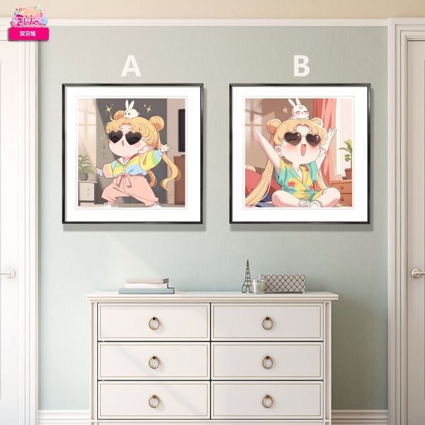 【海外代購】阿喵畫社 Q版美少女 雙宮格高清裝飾畫 