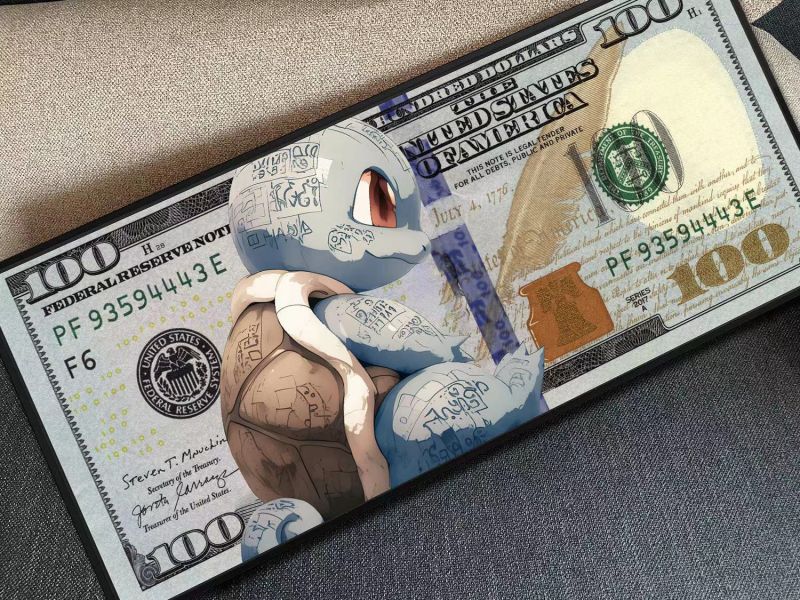 【海外代購】千鳥社 傑尼龜美元 精靈寶可夢傑尼龜美元地毯招財潮流畫 