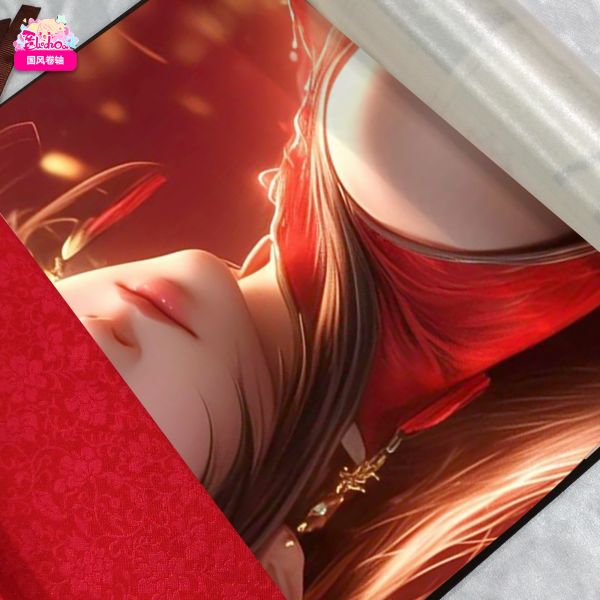 【海外代購】阿喵畫社 賀新年蒂法捲軸畫 國風捲軸錦緞高清精裱畫 