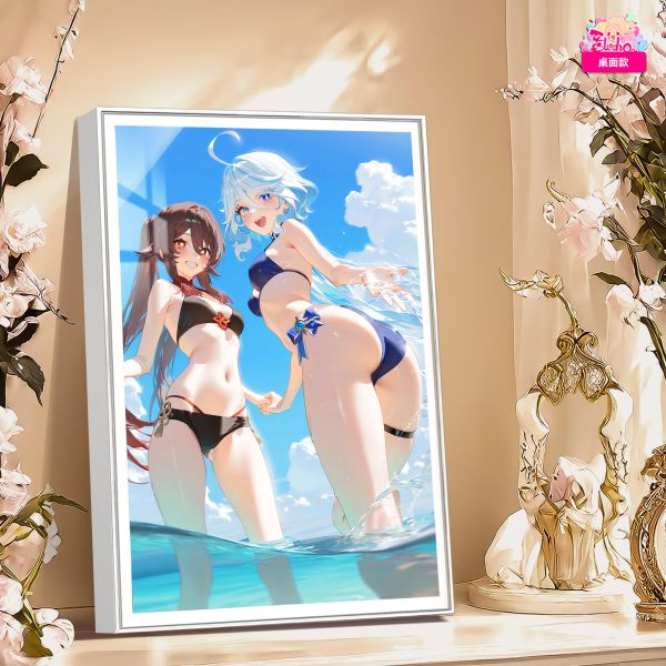 【海外代購】阿喵畫社 海風吹吹 胡桃與芙寧娜 8k超大高清裝飾畫 午睡毛毯 床頭地墊 