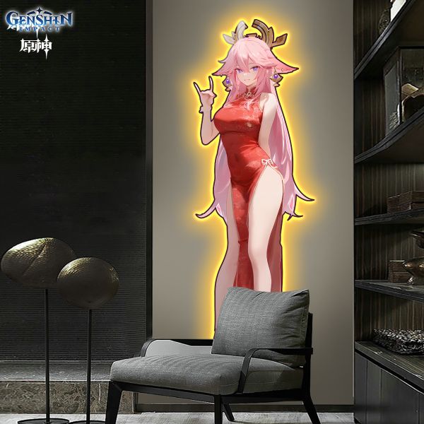 【海外代購】阿喵畫社 旗袍八重神子 1比1燈帶畫 