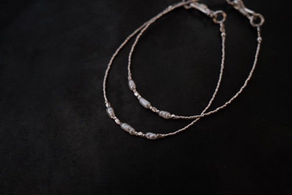 純銀細緻手鏈｜三顆珍珠 