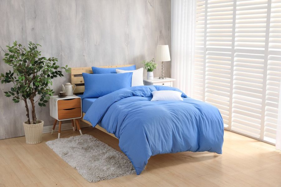 LAMINA涼感針織條紋單人被套-藍 