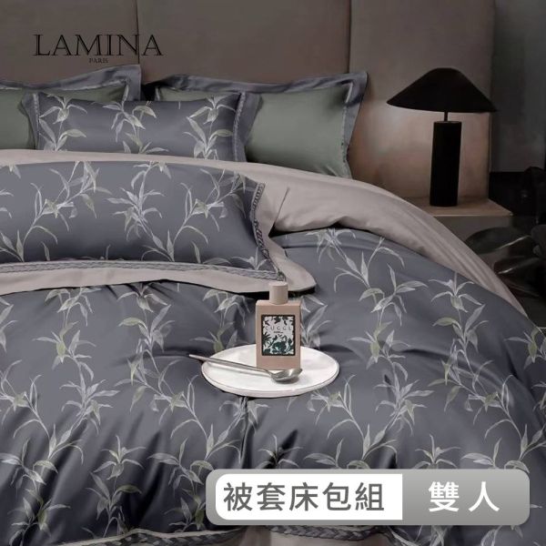 LAMINA 梅芳竹青-灰 雙人 頂級60支100%天絲四件式兩用被套床包組(多款任選) 天絲床包組,被套床包組,天絲被套床包組