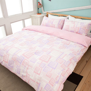 LAMINA 旋轉方塊(粉) 加大 100%純棉床包枕套三件組 