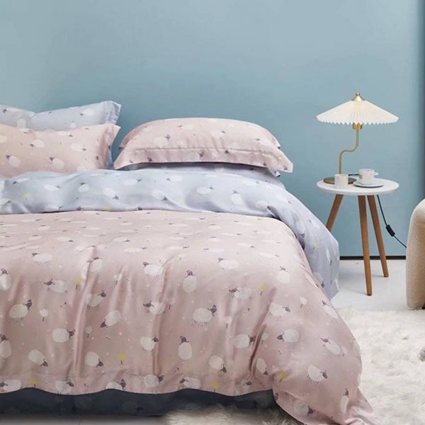 LAMINA  雙人  數星星(粉) 100%萊賽爾天絲枕套床包組 100%萊爾賽天絲,枕套床包組,台灣製造,雙人