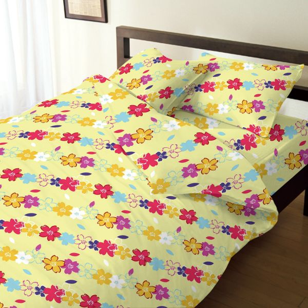 LAMINA混紡加大床包枕套三件組-水彩花米 