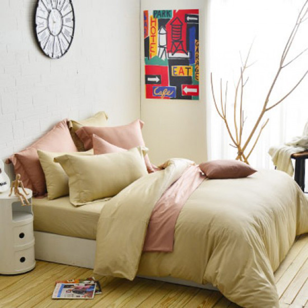 Cozy inn  加大  簡單純色-奶茶金-200織精梳棉薄被套床包組 100%精梳棉,薄被套,被套床包組,精梳棉床包組,奶茶金,加大