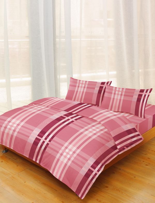 LAMINA混紡雙人被套-粉彩格紋 