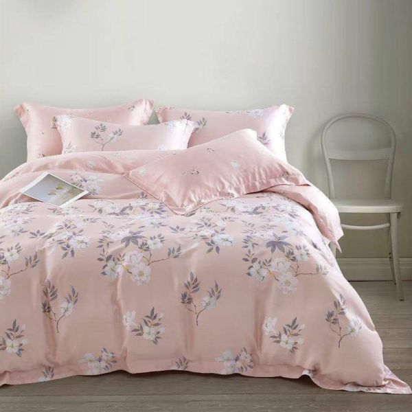 LAMINA 西湖曲-粉 加大 頂級60支100%天絲四件式兩用被套床包組(多款任選) 天絲床包組,被套床包組,天絲被套床包組