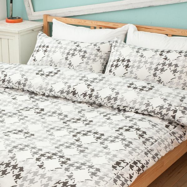 LAMINA 千鳥(灰) 雙人 100%純棉床包枕套三件組 