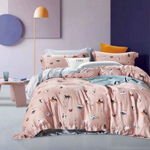 LAMINA  雙人 快樂時光-粉  100%萊賽爾天絲枕套床包組 100%萊爾賽天絲,枕套床包組,台灣製造,雙人