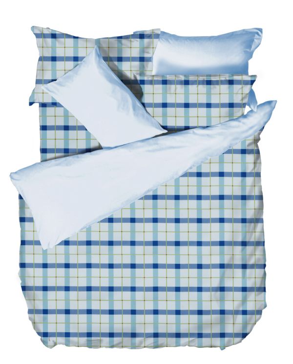 LAMINA混紡加大床包枕套三件組-經典格藍 