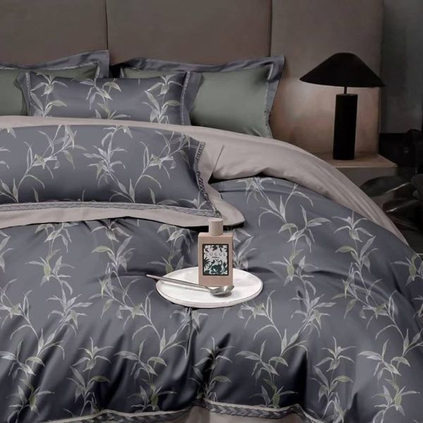 LAMINA 梅芳竹青-灰 雙人 頂級60支100%天絲四件式兩用被套床包組(多款任選) 天絲床包組,被套床包組,天絲被套床包組