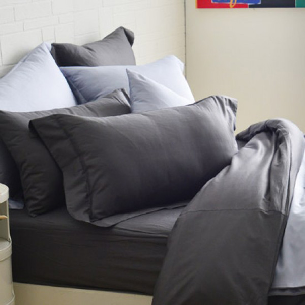 Cozy inn  加大  簡單純色-鐵灰-200織精梳棉薄被套床包組 100%精梳棉,四件式,薄被套,被套床包組,鐵灰
