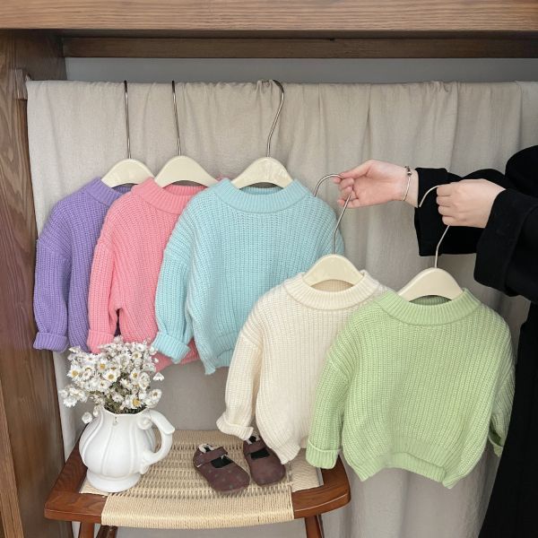糖果色圓領針織毛衣 