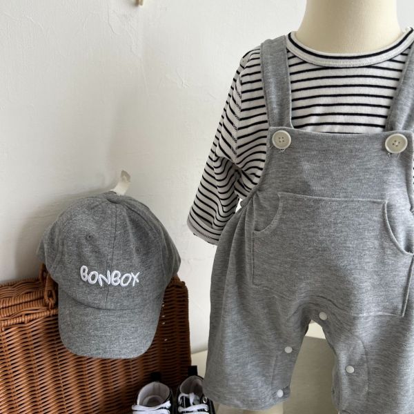 灰色條紋吊帶連身套裝 