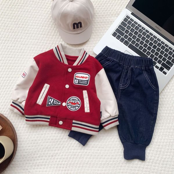 紅色小隊長胸章棒球外套 