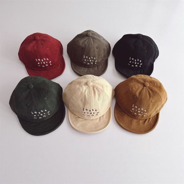 小小數字刺繡燈芯絨帽 